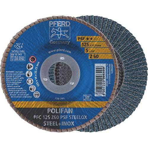 Pferd Polifan Flap Disc GP Zirconia - Steel/Inox 125mm 60 Grit - Pack of 10