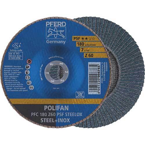 Pferd Polifan Flap Disc GP Zirconia - Steel/Inox 180mm 60 Grit - Pack of 10