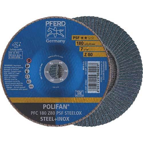 Pferd Polifan Flap Disc GP Zirconia - Steel/Inox 180mm 80 Grit - Pack of 10