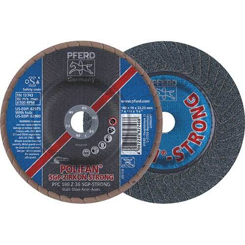 Pferd Polifan Flap Disc SGP Zirconia - Steel Strong 180mm 36 Grit - Pack of 5