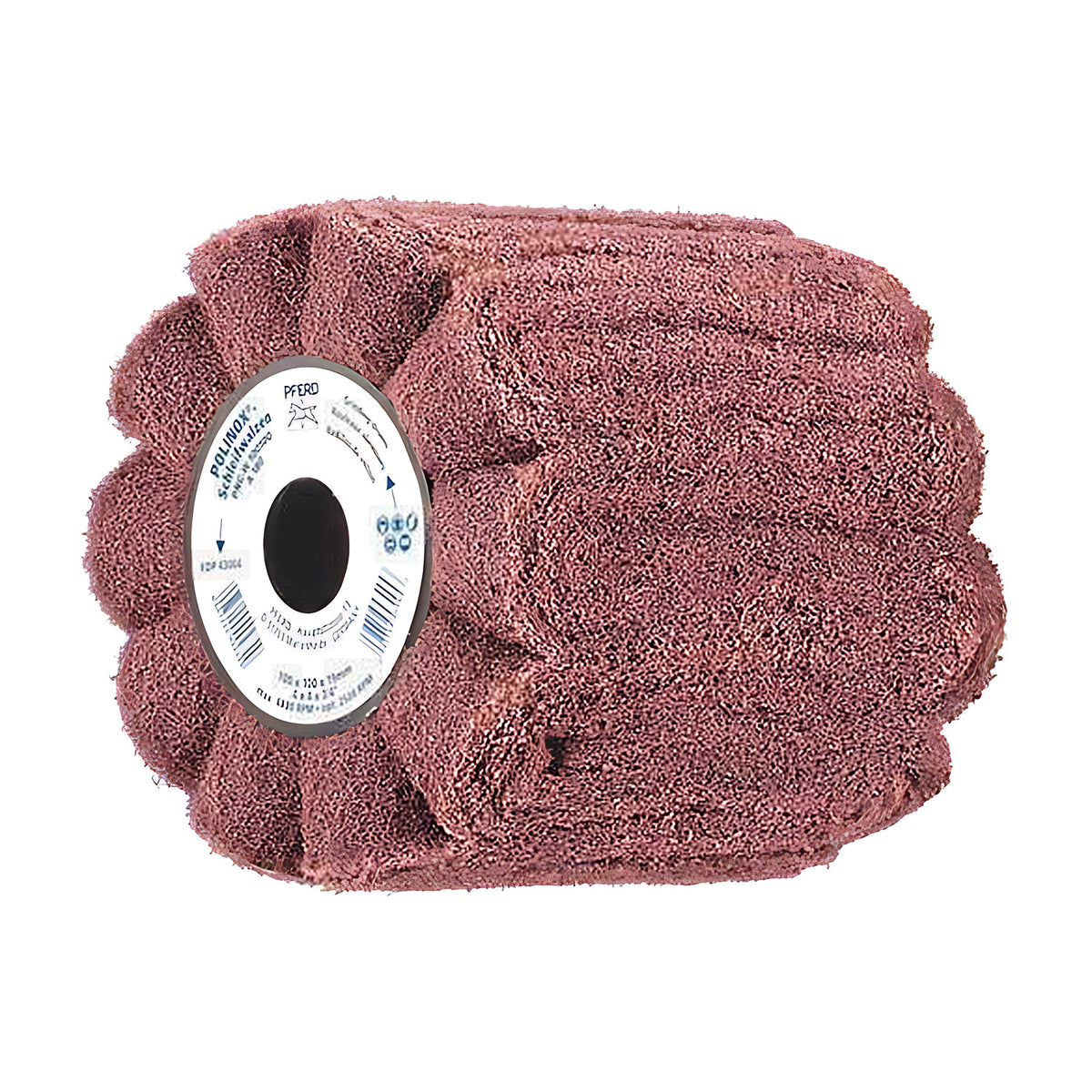 Pferd POLINOX PNG-W grinding drum 100 x 100 mm, wavy strips, pink-brown, white hub label with a black round bore