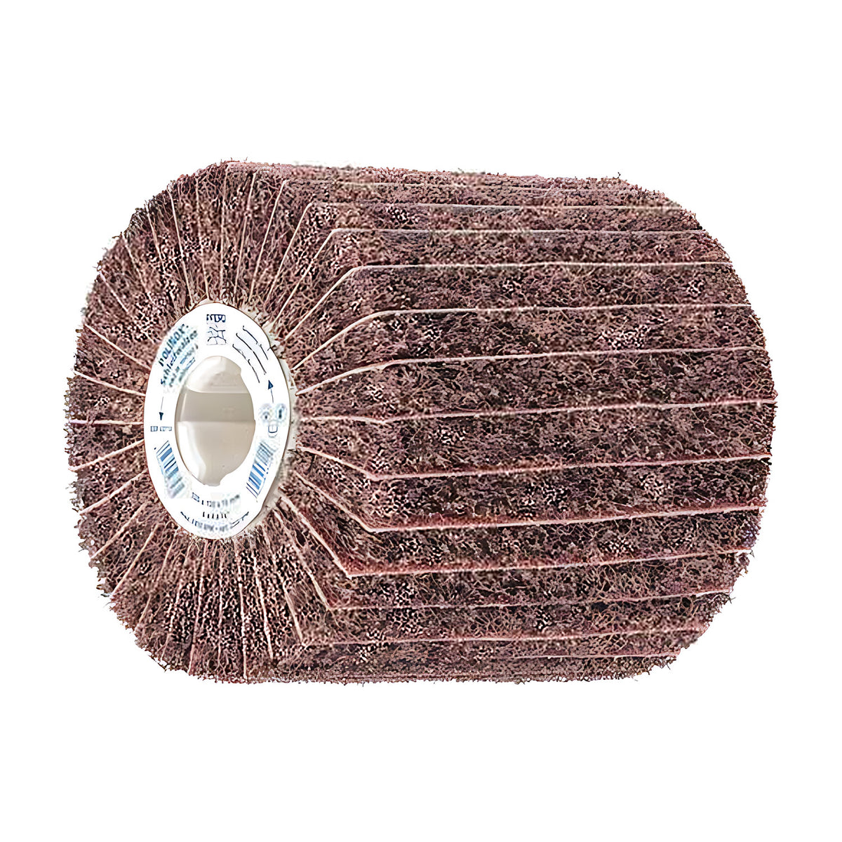 Pferd POLINOX PNZ-W grinding drum 100 x 100 mm, darker flaps with fine white cloth lines radiating from the hub
