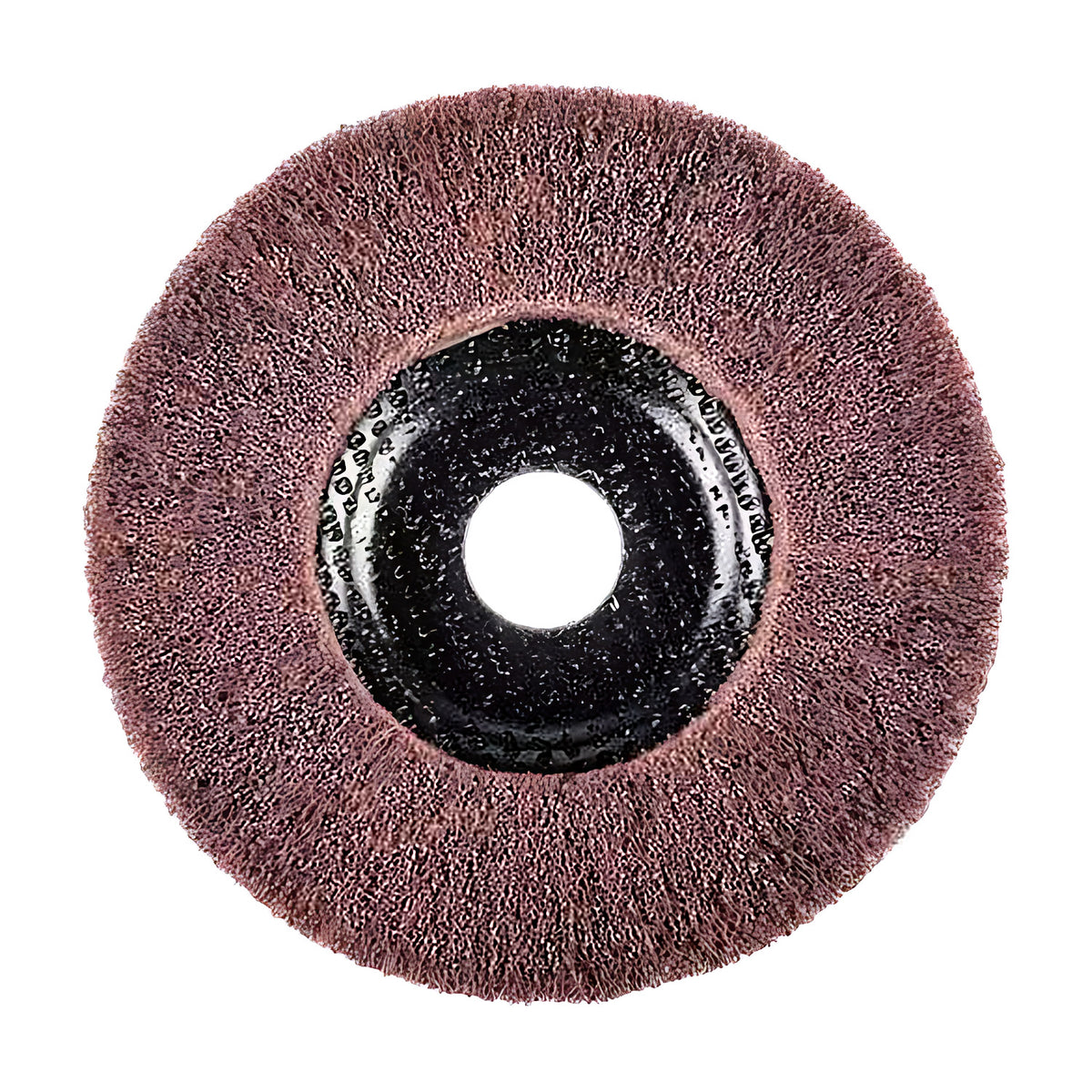 Pferd Polinox PNL 125 mm grinding disc, lighter dusty pink non-woven face with a black centre backing and hole