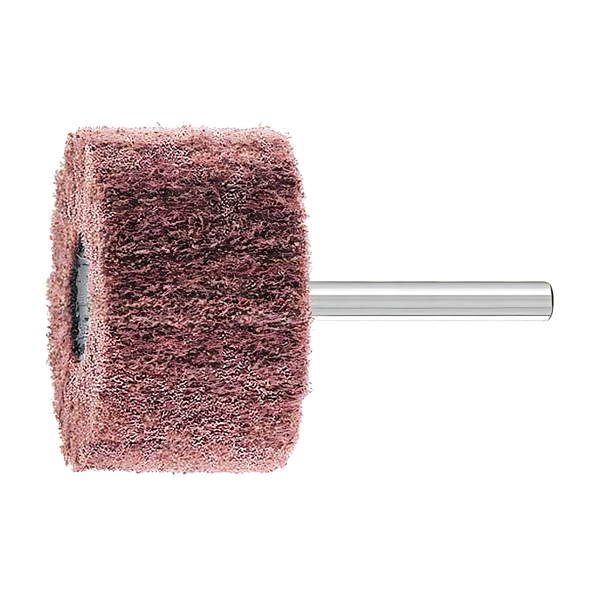 Pferd POLINOX PNL mounted non-woven wheel on a 6 mm shank, medium pink-brown head with smooth fibres