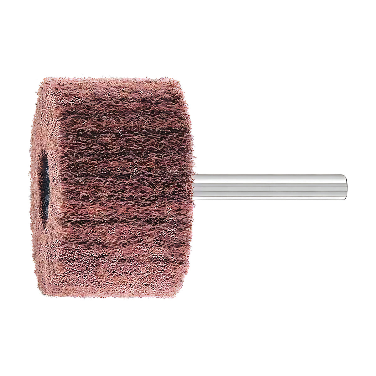 Pferd POLINOX PNL mounted non-woven wheel on a 6 mm shank, medium pink-brown head with darker bands
