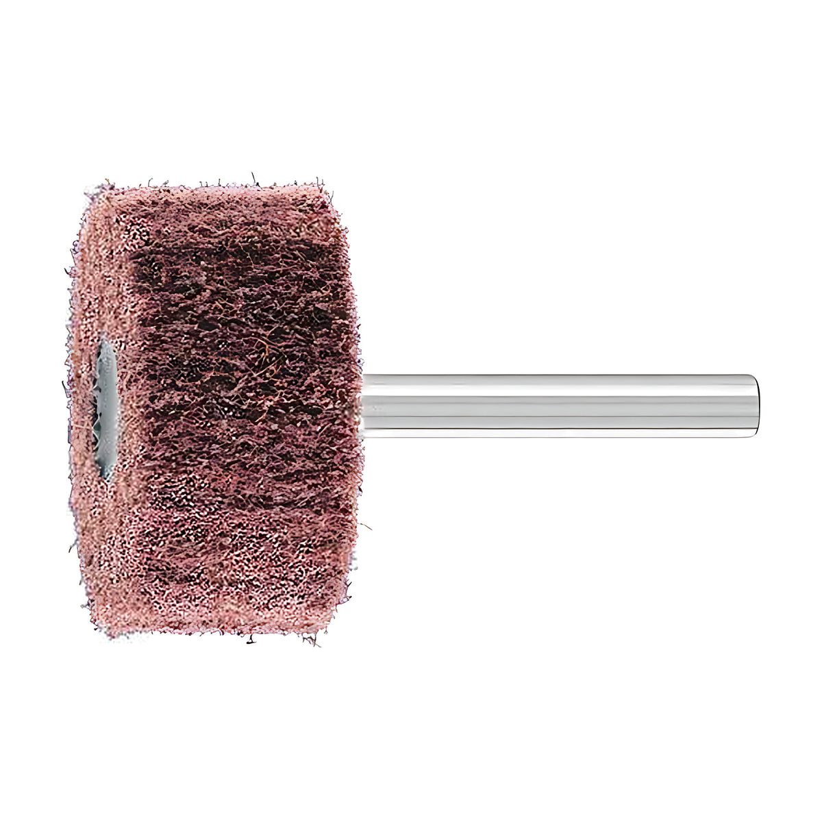 Pferd POLINOX PNL mounted non-woven wheel on a 6 mm shank, small pink-brown head with tight even fibres