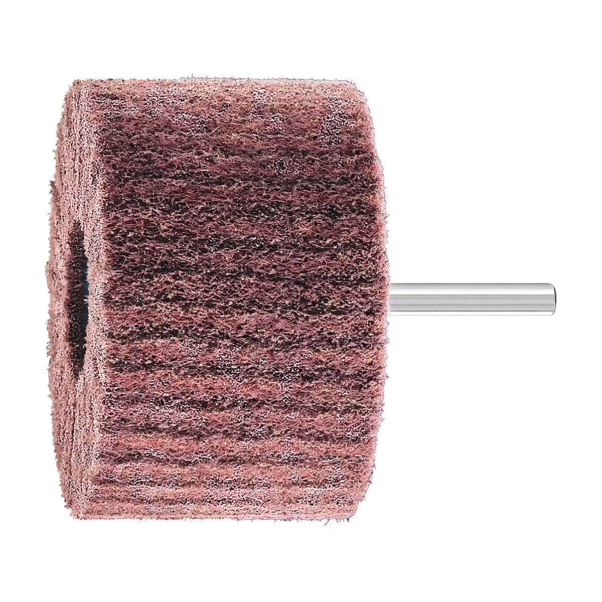Pferd POLINOX PNL mounted non-woven wheel on a 6 mm shank, large pink-brown head with fine bands