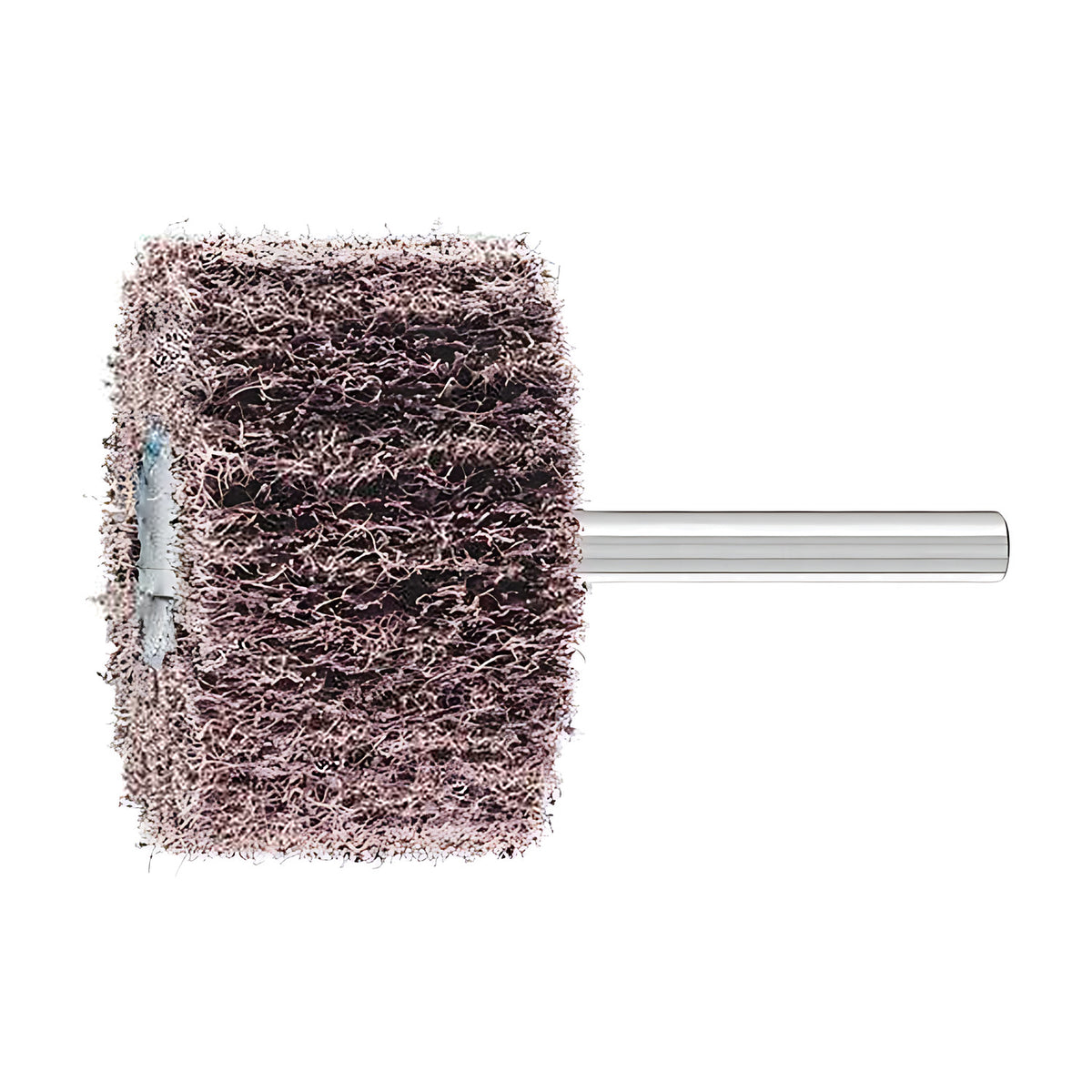Pferd POLINOX PNL mounted non-woven wheel on a 6 mm shank, medium frayed grey-brown head with a blue hub