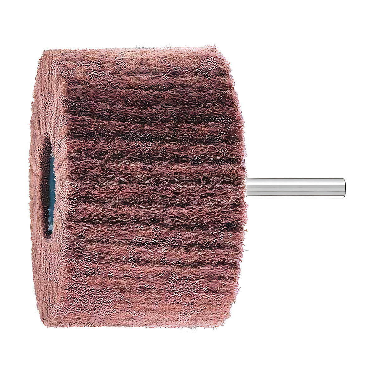 Pferd POLINOX PNL mounted non-woven wheel on a 6 mm shank, large pink-brown head with wide fibre bands