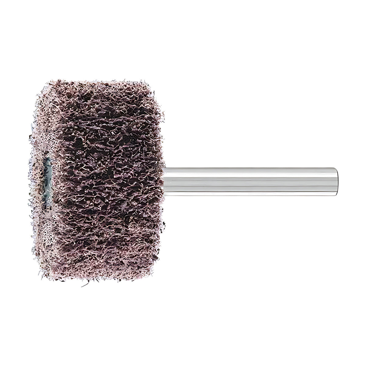 Pferd POLINOX PNL mounted non-woven wheel on a 6 mm shank, small dark grey-brown frayed head with a blue hub