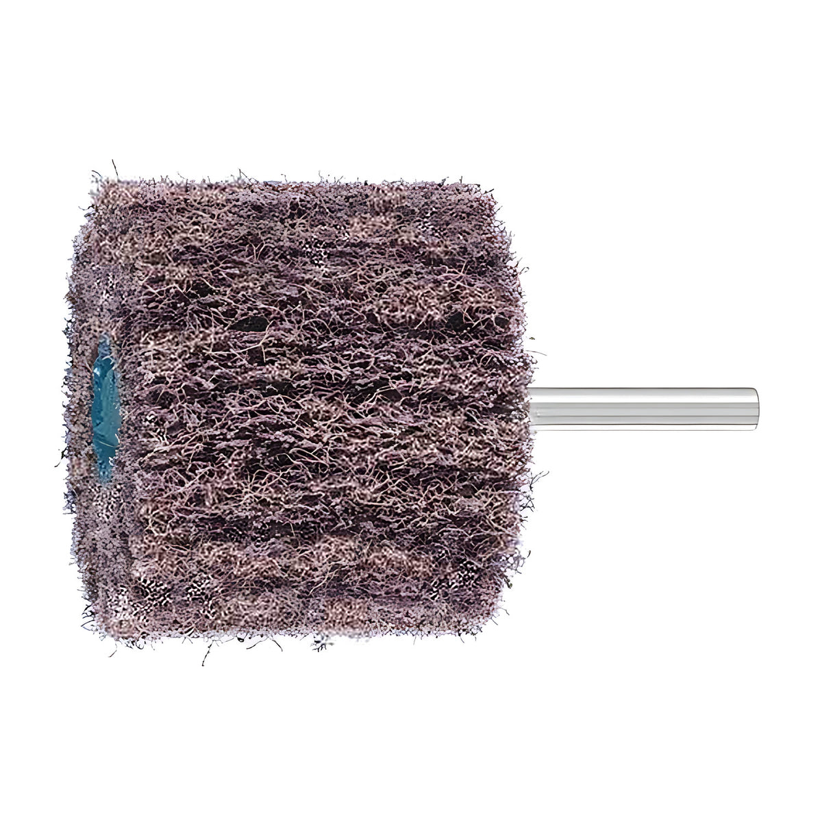 Pferd POLINOX PNL mounted non-woven wheel on a 6 mm shank, medium frayed grey-purple head with a blue hub