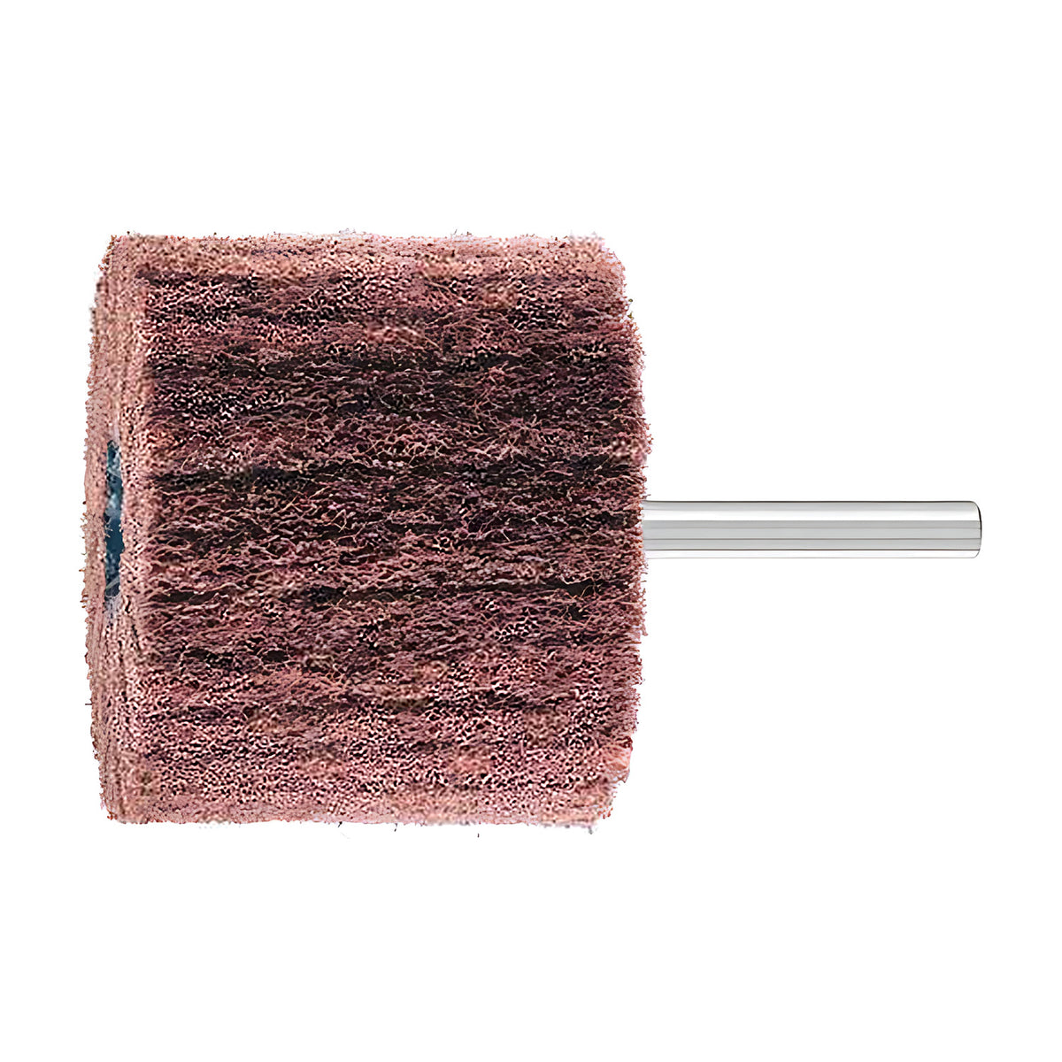 Pferd POLINOX PNL mounted non-woven wheel on a 6 mm shank, medium wide pink head with fine bands