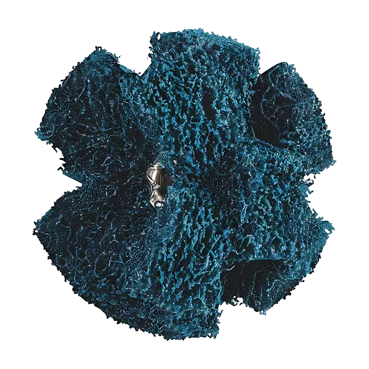 Pferd POLINOX PNST cross buff, larger teal blue-green buff with six raised pads and a small silver hub, front view