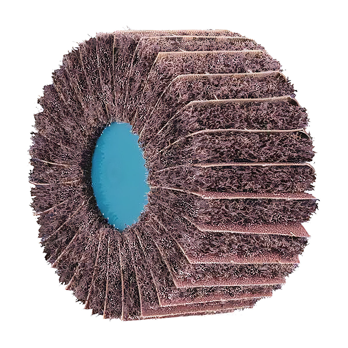 Pferd POLINOX PNZ threaded wheel 100 x 50 mm, blue hub, dark flaps with pale cloth layers stepped along the face