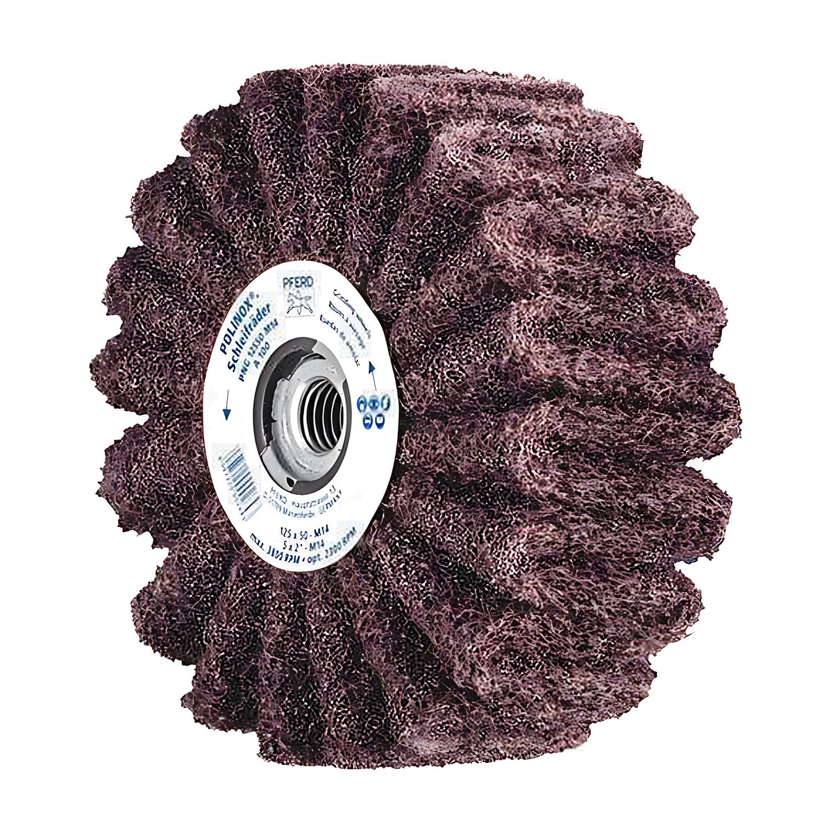Pferd POLINOX PNG threaded wheel 125 x 50 mm, dark brown pleated lobes, white hub label with a threaded centre