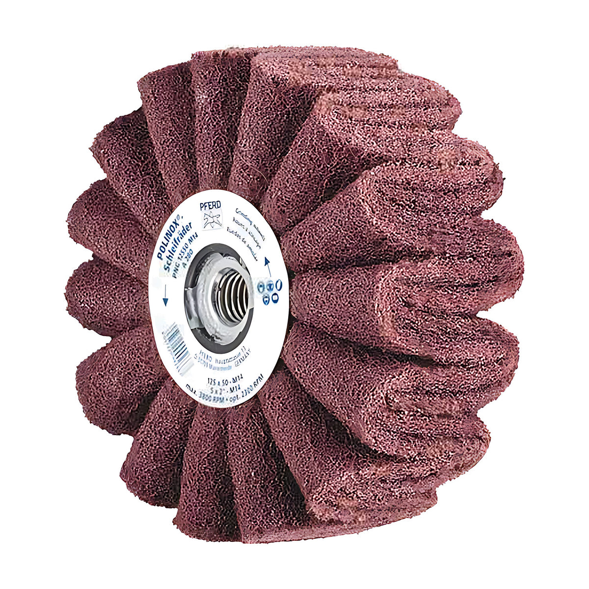 Pferd POLINOX PNG threaded wheel 125 x 50 mm, pink-red pleats with more lobes, white hub label turned to the left