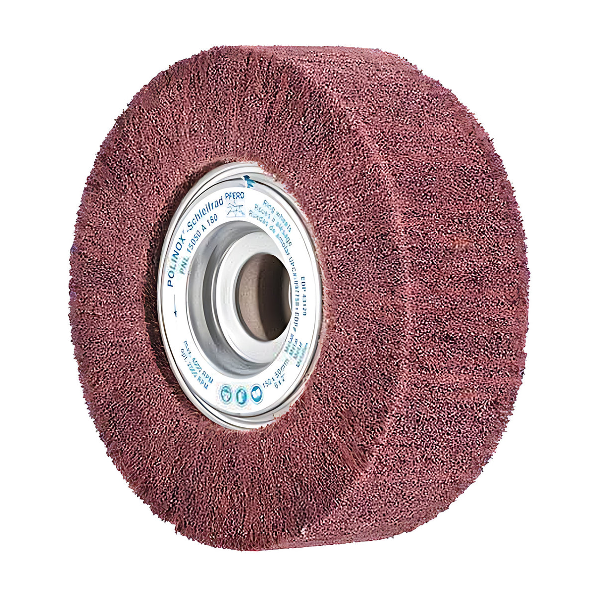 Pferd POLINOX PNL unmounted wheel, larger pink-red wheel facing front with a silver flange and brown core