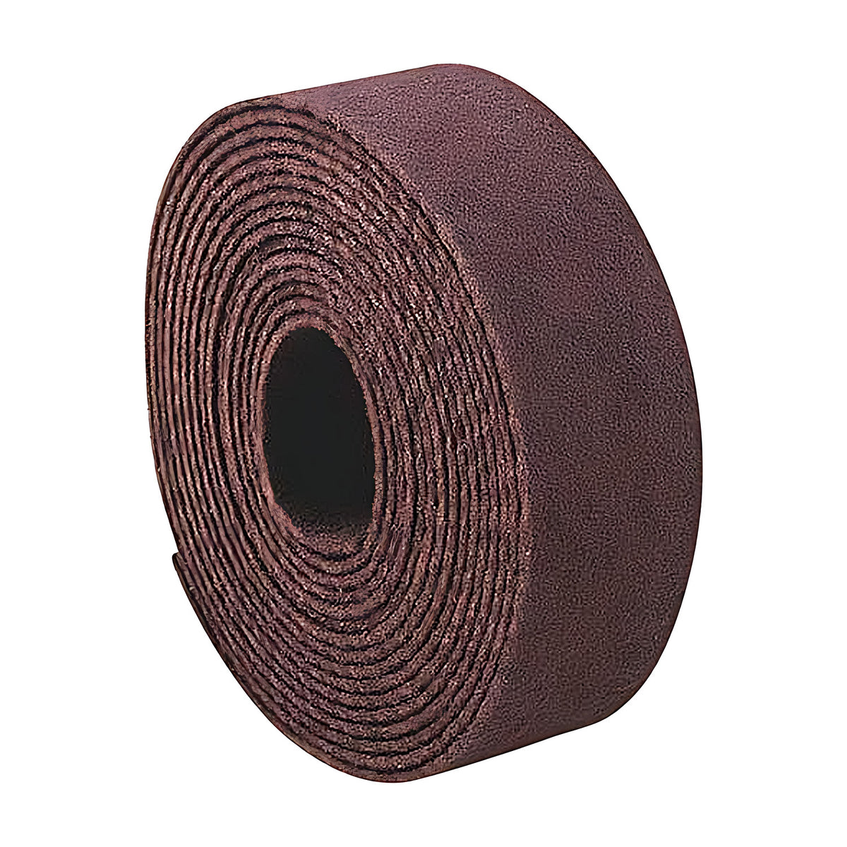 Pferd POLIVLIES abrasive roll, maroon non-woven roll with a larger open centre and visible layers, angled view
