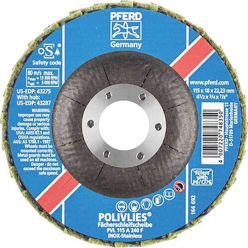 Pferd Polivlies PVL Flap Disc 115mm 240 Grit F 44694103 - Pack of 5