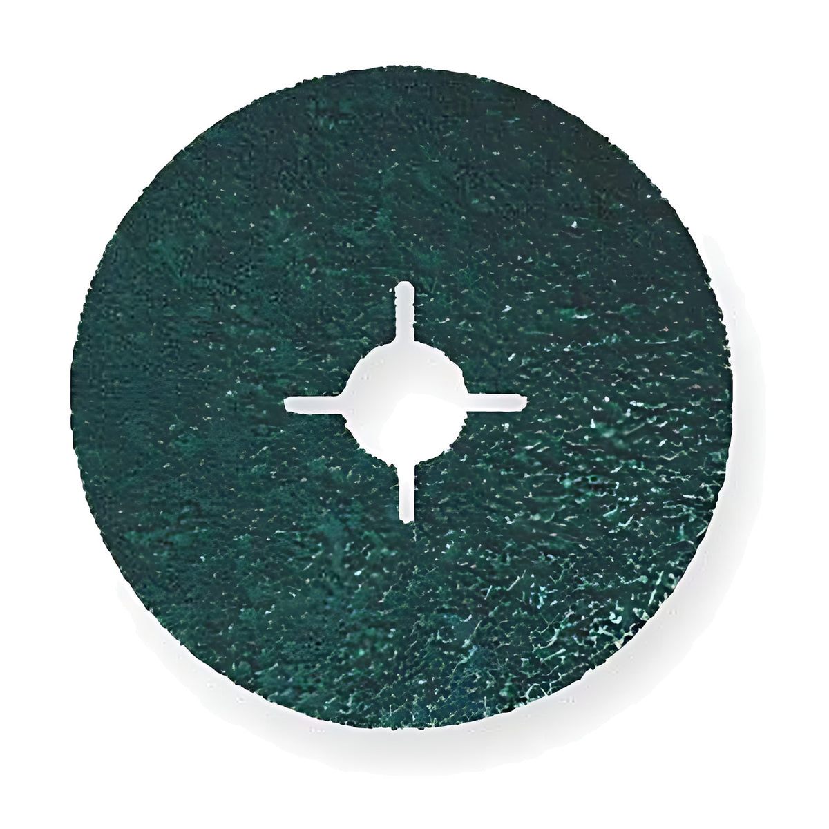 Pferd ACTIROX ceramic fibre disc for Steel, dark green grain face with a cross-slot centre hole, shadow on white