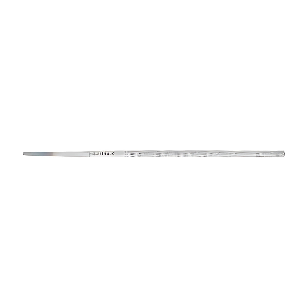 Pferd 1162 round file, no handle, long silver tapered round file with a thin tang, side view on white