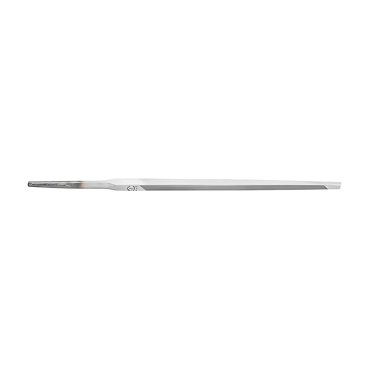 Pferd 1237 slim taper saw file, cut 2, no handle, long thin silver triangular file with a flat tang