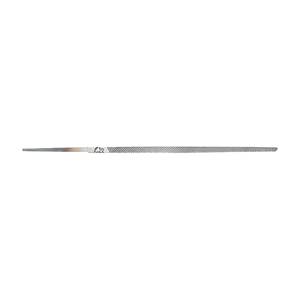 Pferd 1142 square file, no handle, long silver square-section file with a thin tang, side view