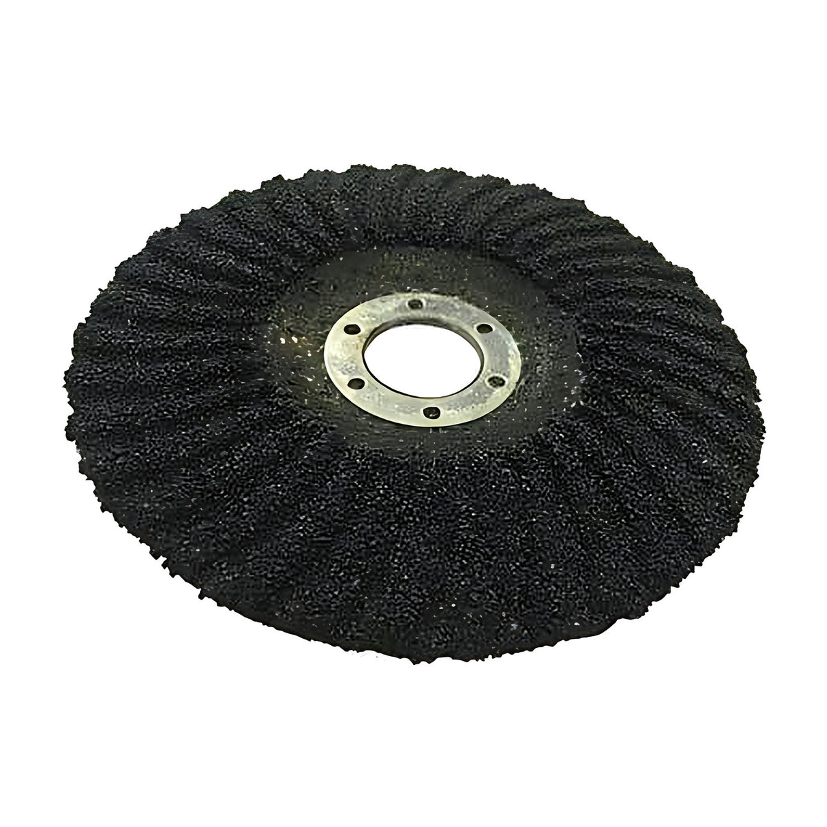 Pferd Super Flex ZEC fibre concrete disc, black ridged disc with a silver ring hub, tilted side view