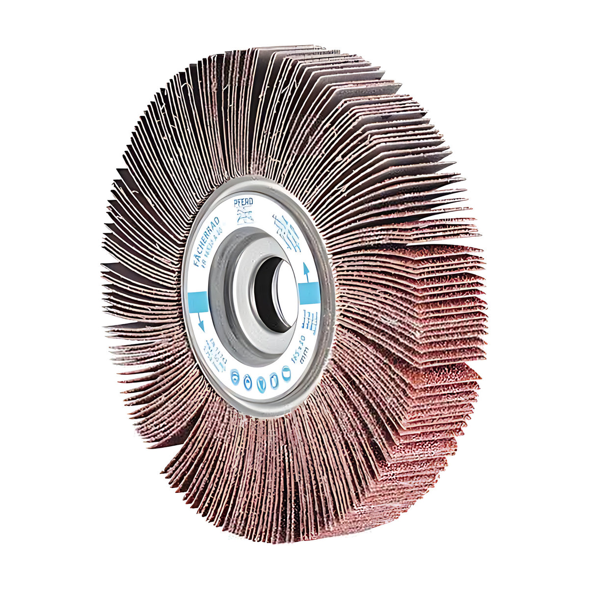 Pferd FR unmounted flap wheel 165 x 20 mm, narrow face with open spiky flaps round a metal hub ring and dark bore