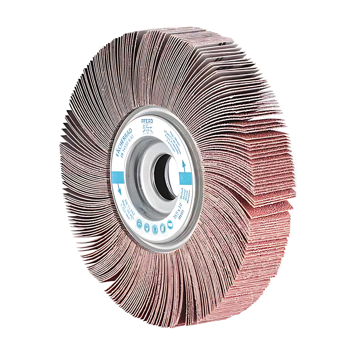 Pferd FR unmounted flap wheel 165 x 20 mm, flap layers stepped at the lower right, silver hub ring with a dark bore
