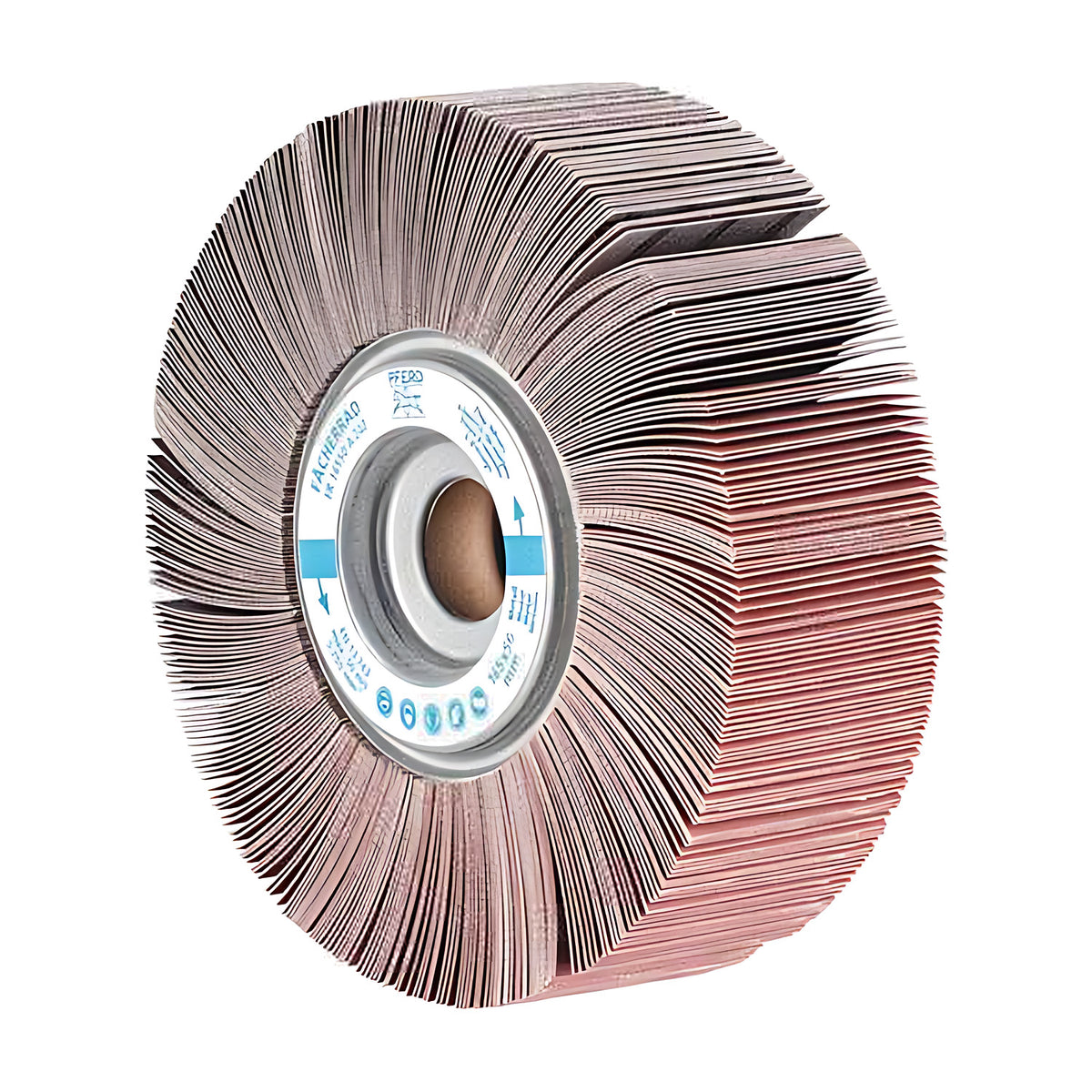 Pferd FR unmounted flap wheel 165 x 50 mm, tilted view with a stepped flap edge at the top right and long layered flaps