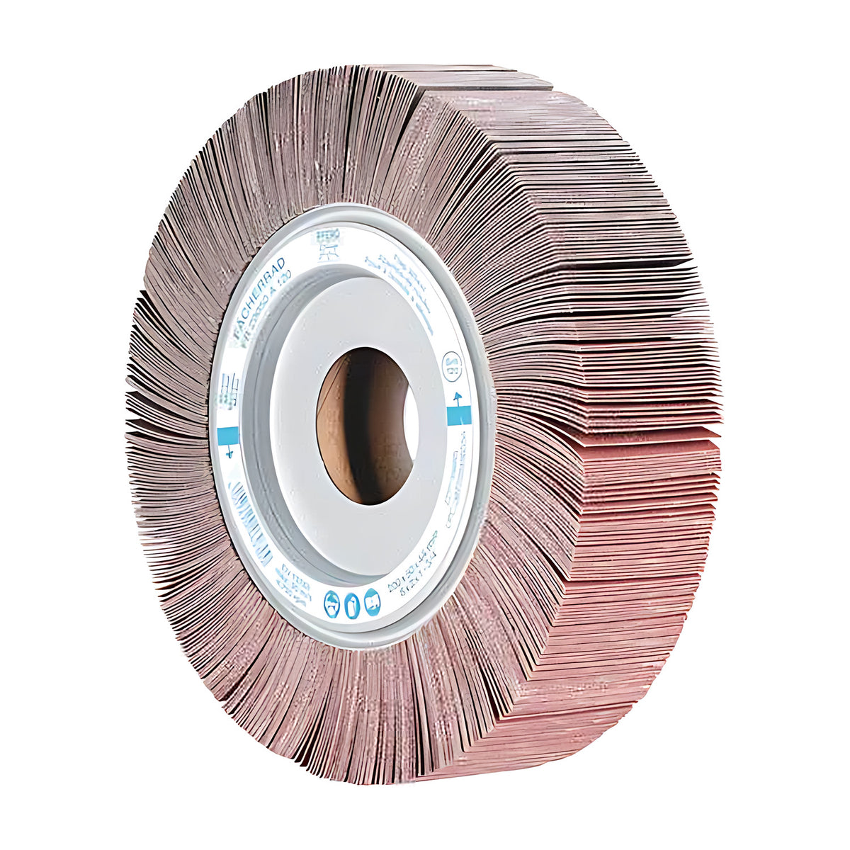 Pferd FR unmounted flap wheel 200 x 50 mm, hub facing front-left, brown core in the bore, flap layers stepped along the right