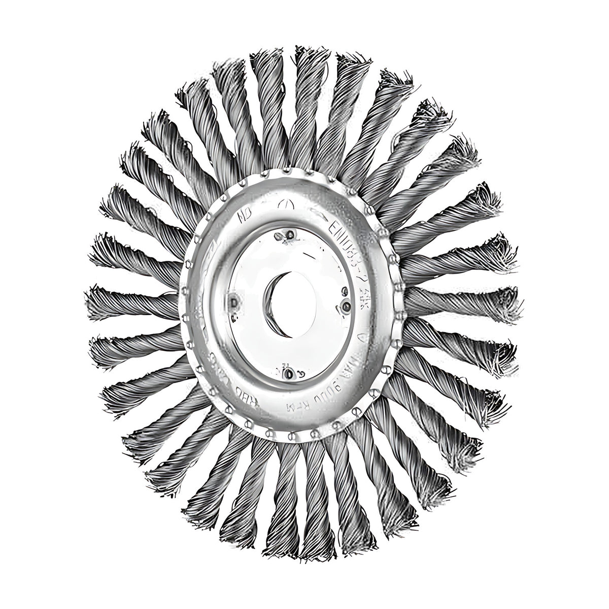 Pferd knotted wheel brush RBG steel 22.2 mm hole, 150 x 13 mm wheel with a larger silver plate and fine twisted wire