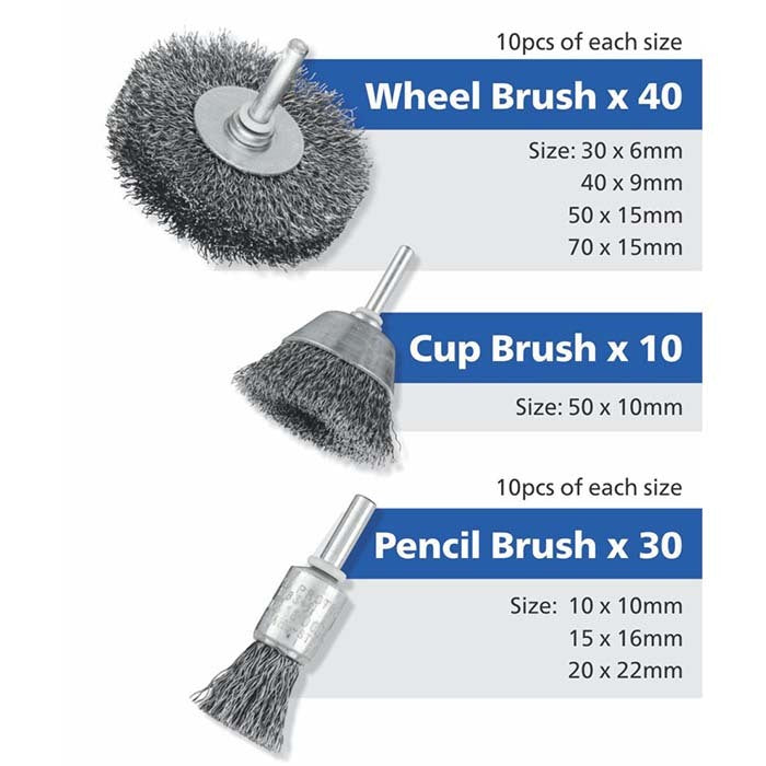 Pferd Wire Brush Set Steel 6mm Mounted Shaft 43900001 - 80pcs./Set2