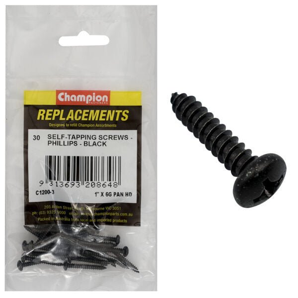 Phillips Pan Head Self Tapping Screw Black ZincRefill - AIMS Industrial Supplies