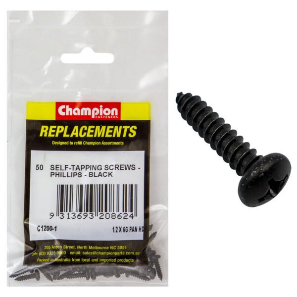 Phillips Pan Head Self Tapping Screw Black ZincRefill - AIMS Industrial Supplies