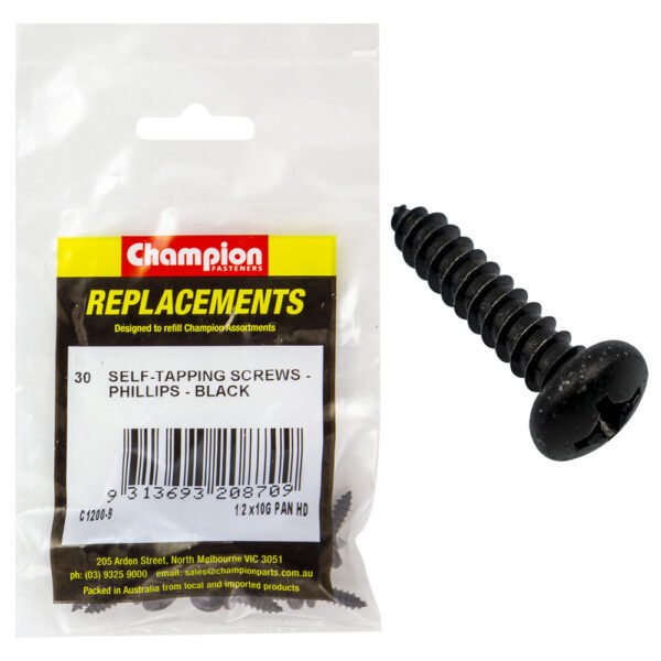 Phillips Pan Head Self Tapping Screw Black ZincRefill - AIMS Industrial Supplies