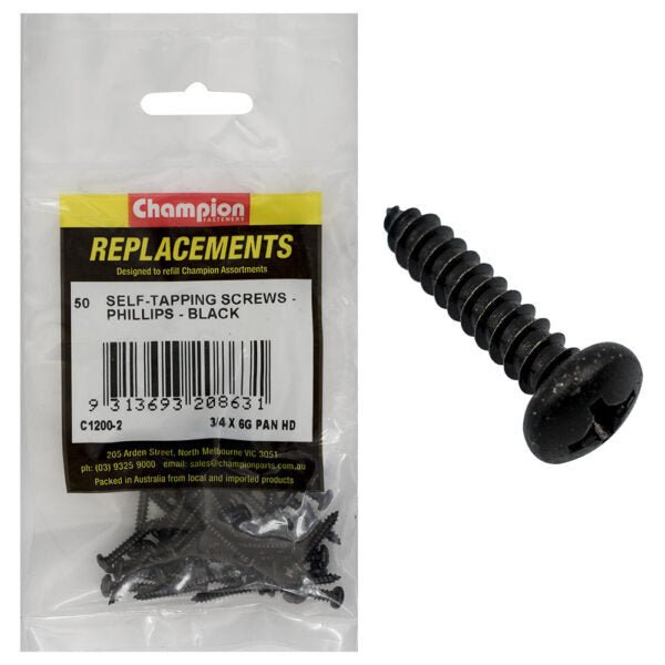 Phillips Pan Head Self Tapping Screw Black ZincRefill - AIMS Industrial Supplies