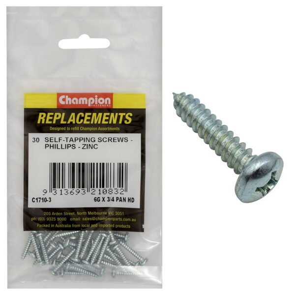 Phillips Pan Head Self Tapping Screw Zinc Plated Refill - AIMS Industrial Supplies
