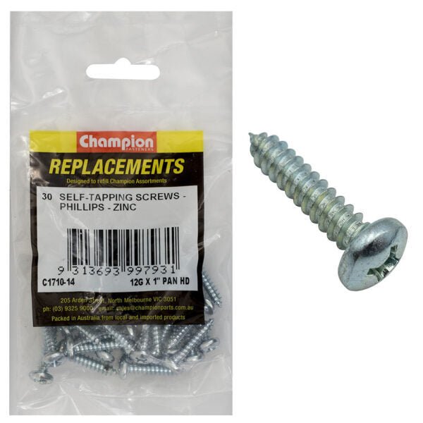 Phillips Pan Head Self Tapping Screw Zinc Plated Refill - AIMS Industrial Supplies