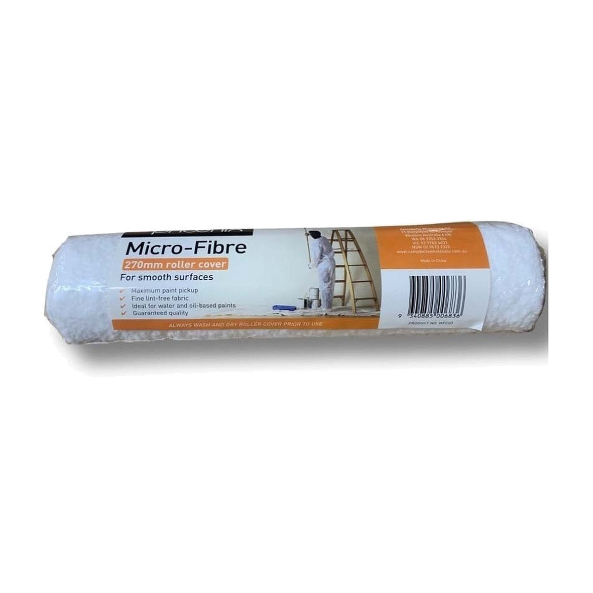 Phoenix Micro-Fibre 270mm roller cover with a white cover and a label for smooth surfaces