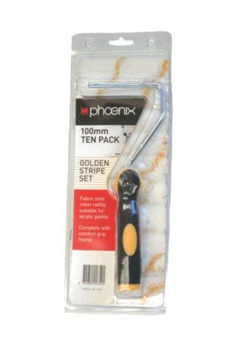 Phoenix Mini Gold Stripe Roller Cover 100mm - 10/Pack With Handle - AIMS Industrial Supplies