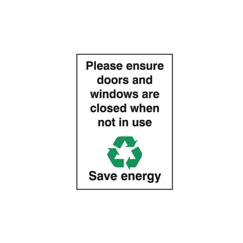 Please Ensure Doors And Windows Are Closed When Not In Use Save Energy 250 x 180mm Sticker