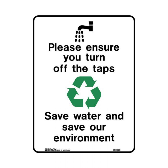 Please Ensure You Turn Off The Taps Save Energy And Save The Environment 250 x 180mm Sticker