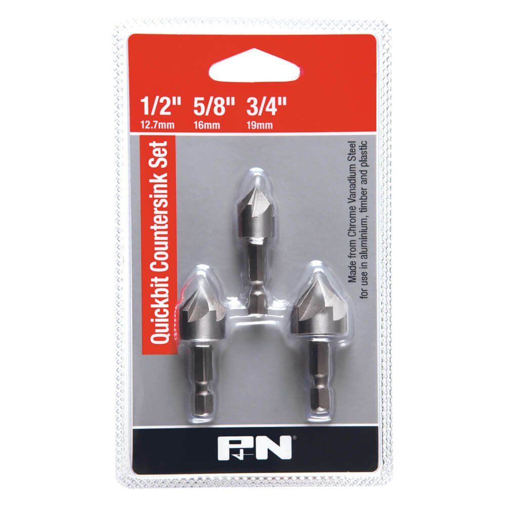 P&N 105CSRSET Quickbit Rose Countersink Set 3 piece - Chrome Vanadium CRV - AIMS Industrial Supplies