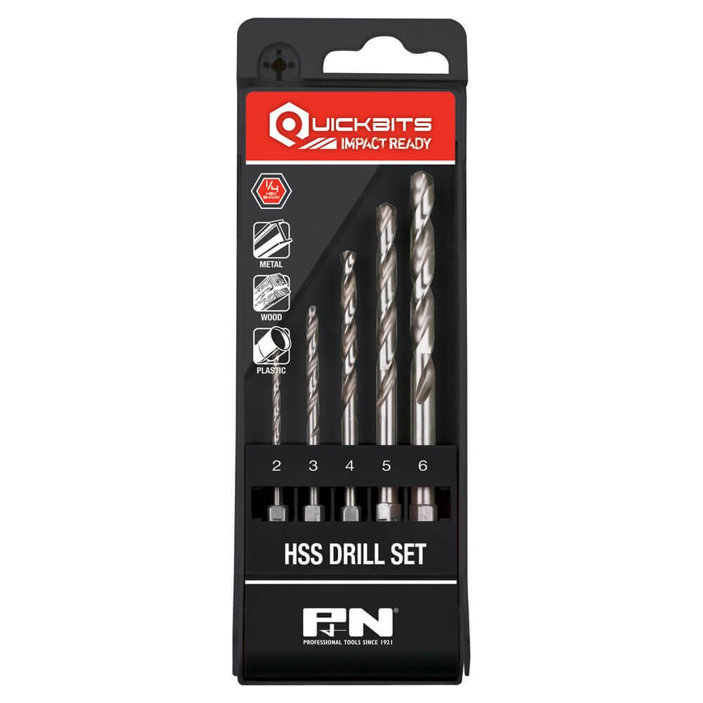 P&N 107B8SET5 5 piece Jobber Impact Drill Set Quickbit - HSS Tinite 2mm-6mm - AIMS Industrial Supplies