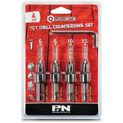 P&N 107DC0004 Quickbit Drill / Countersink TCT Set 1/4" Shank 4Pcs - AIMS Industrial Supplies