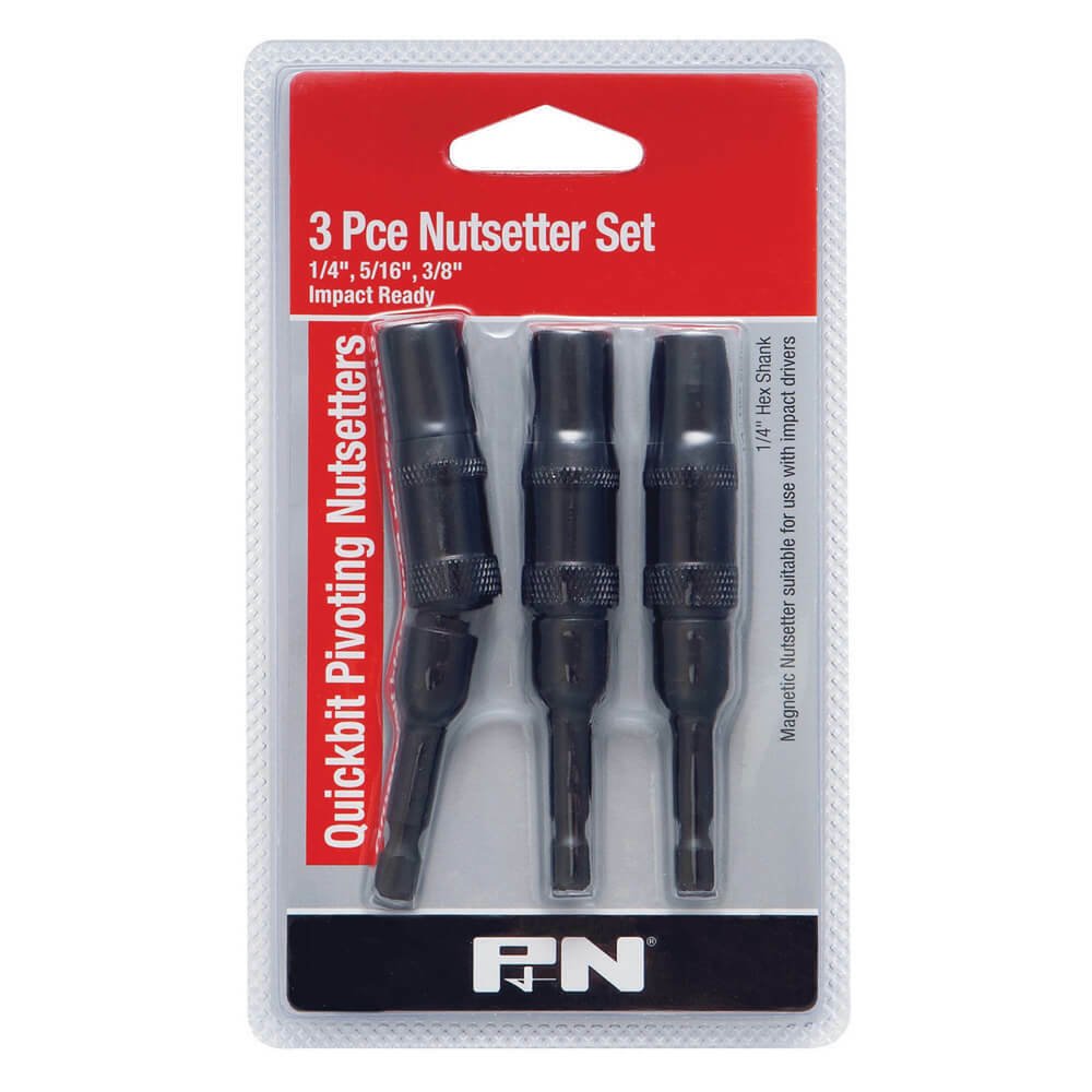 P&N 107NSP003 Quickbit 1/4" Magnetic Nutsetter Set - 20° Pivoting - 1/4" Shank CRV - AIMS Industrial Supplies