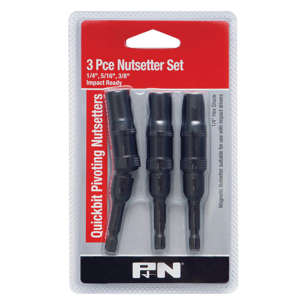 P&N 107NSP003 Quickbit 1/4" Magnetic Nutsetter Set - 20° Pivoting - 1/4" Shank CRV1