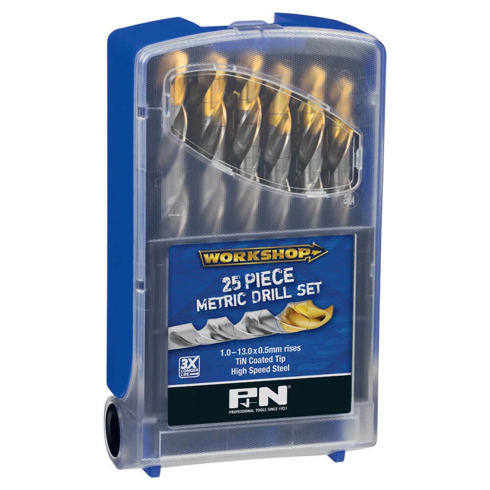 P&N 150B0WS3M Workshop 25 piece Jobber Drill Set - HSS Tinite 1 - 13mm x 0.5mm - AIMS Industrial Supplies